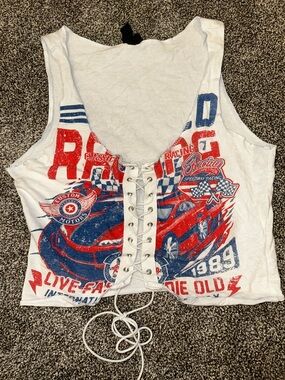 Windsor white lace up tank with car